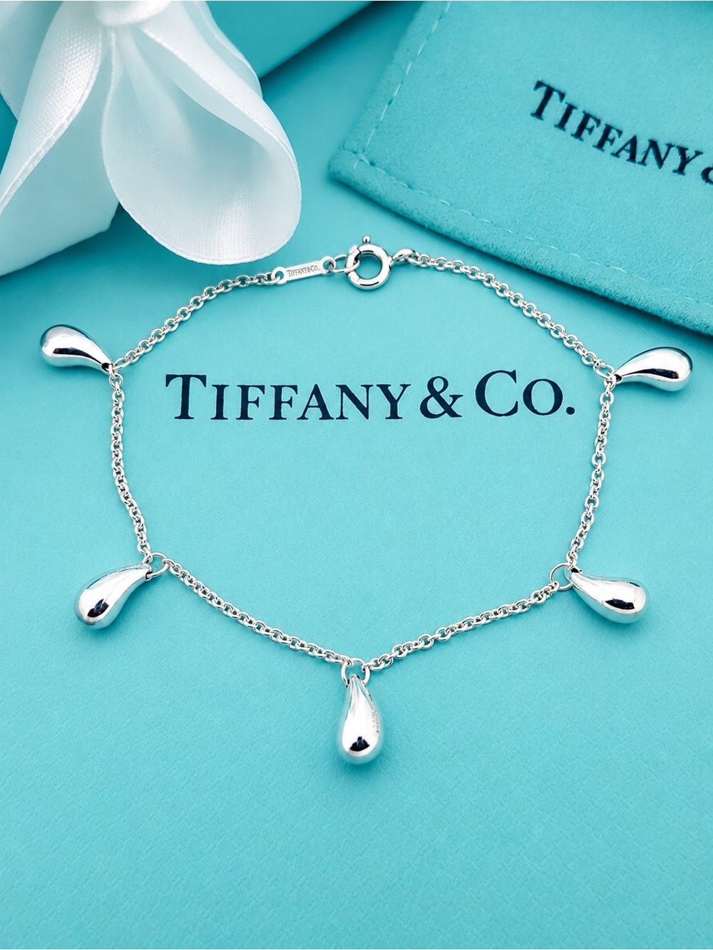 Rare Tiffany & Co Elsa Peretti 5 Teardrop Bracelet Sterling Silver Retired 7.25”